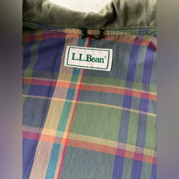 Vintage L.L. Bean Chore Jacket Men’s Large Tan Canvas Plaid Lined Relaxed Flawed - Picture 6 of 16